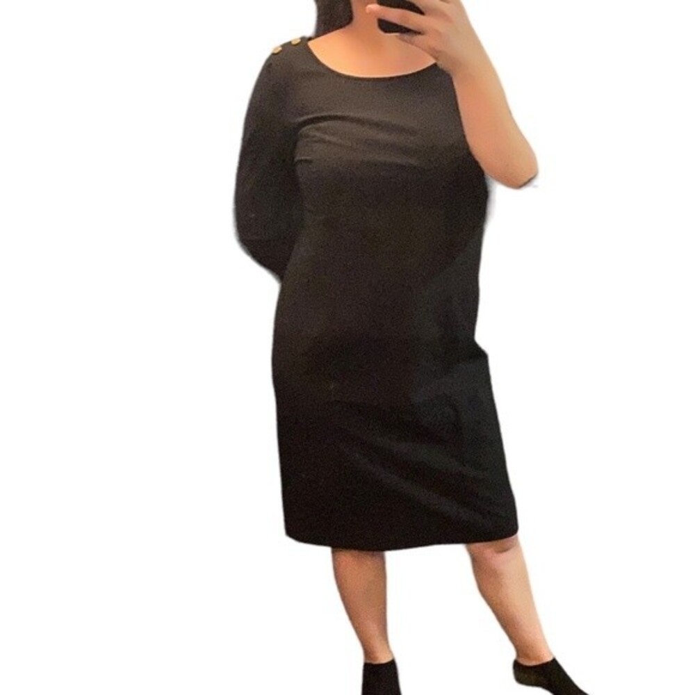 Tory Burch Womens Black Wool Knee Length Sheath Slit‎ Sleeve Dress sz 10 - Picture 5 of 12